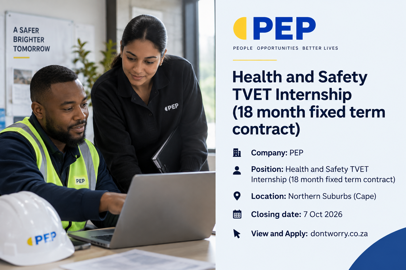Health and Safety TVET Intern working at PEP.