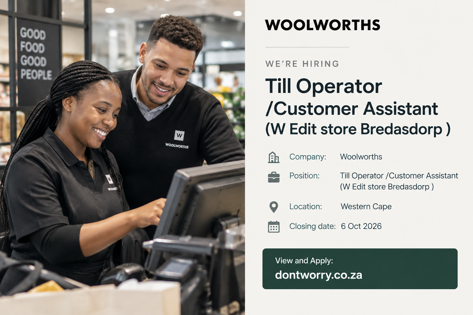Woolworths store interior featuring customer service at the till.